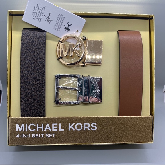 MICHAEL KORS Women's 4in1 Gift Box Set 2 Brown Belts 2 Buckles Cut To Fit 1 Sz - Picture 2 of 9